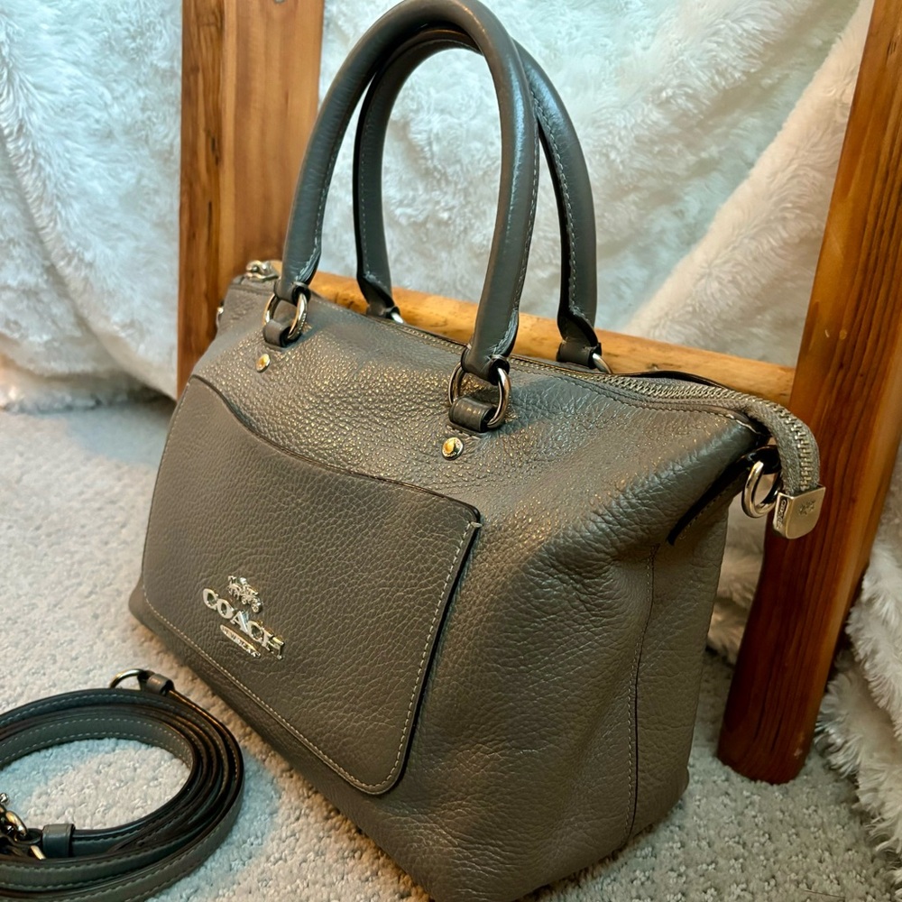 Coach Gray Pebble Leather Mini Emma Satchel - Silver Hardware - Picture 3 of 7